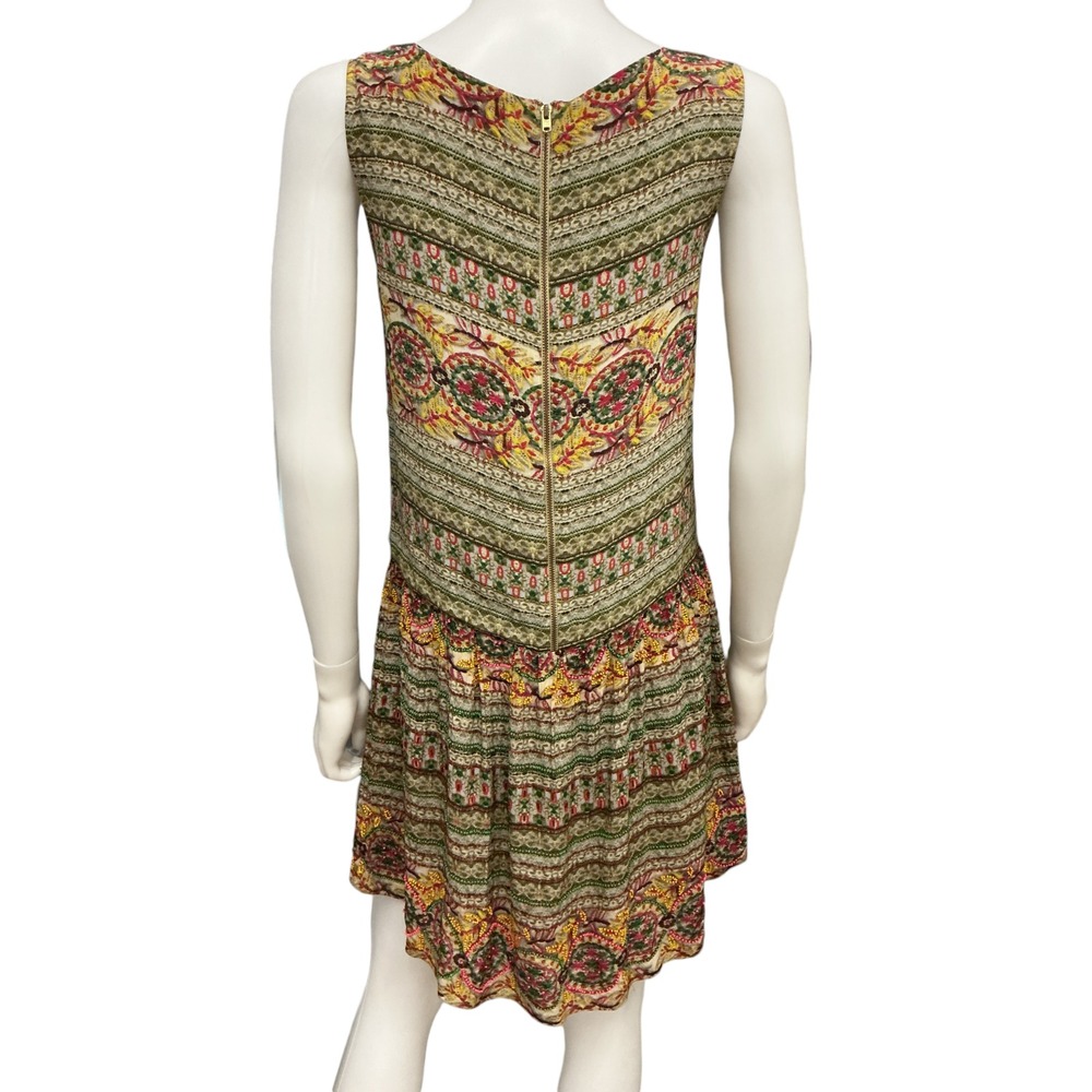 Hemant & Nandita Silk Beaded Drop Waist Mini Dress sz 2 Embroidery Anthropologie - Picture 4 of 16